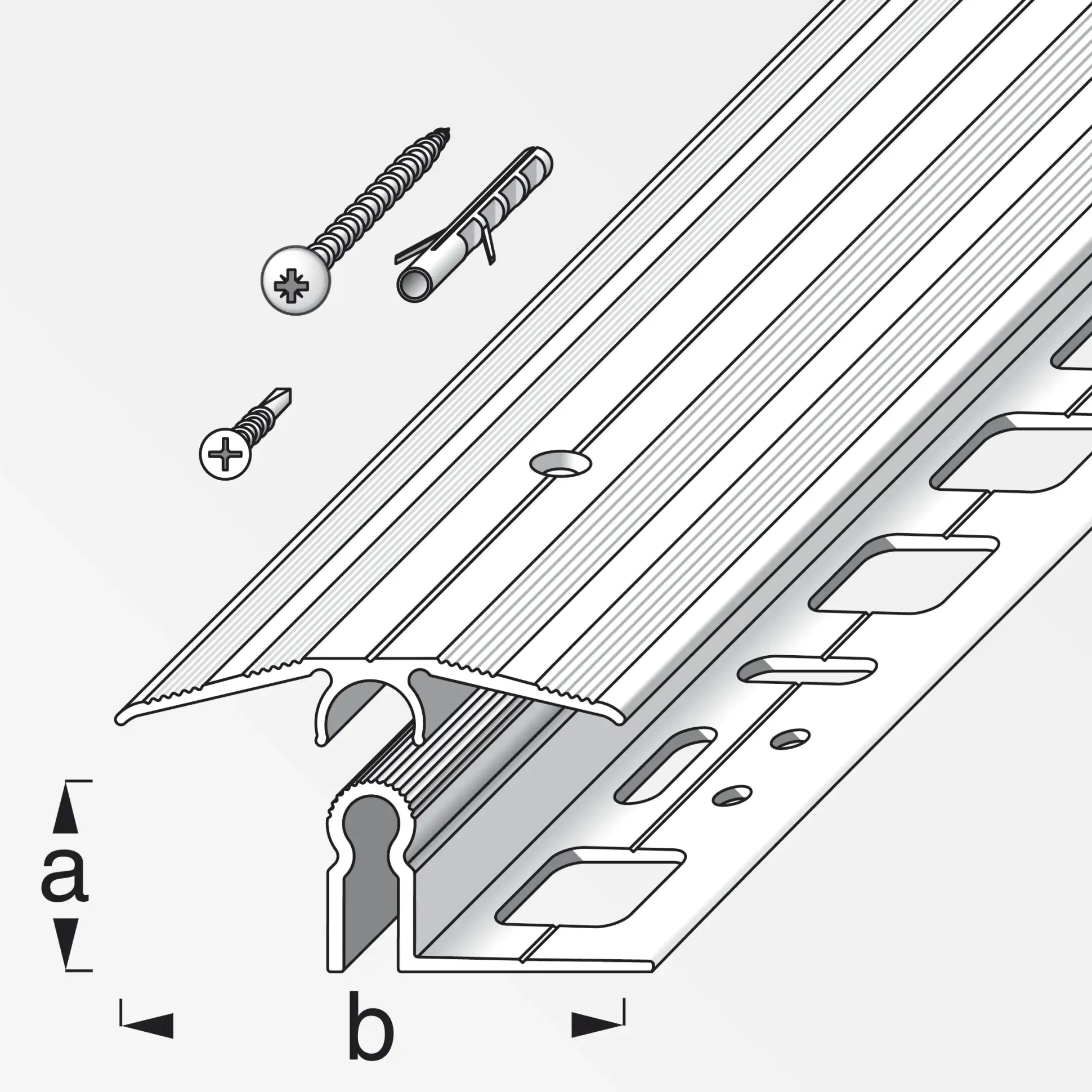 alfer Übergangs-Profil, 46 mm + Träger-Profil alfer®-fix 0.9 m, 9.5 x 46 mm