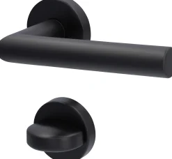 Alpertec Rosettengarnitur Fair I Edelstahl schwarz Ø 5,2 cm mit Sperrriegel