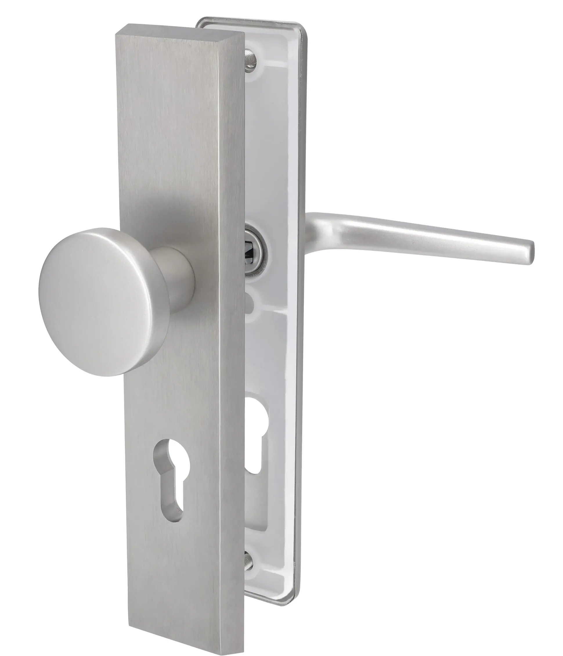 Alpertec Türbeschlag Langschild Tira II PZ Drücker/Knopf Alu F9 23,7 x 5 cm