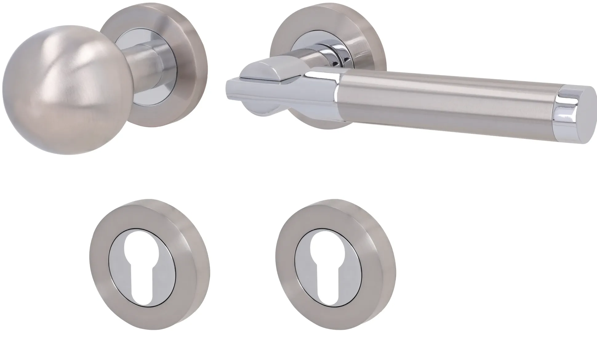 Alpertec Türgriff-Garnitur Solid 6 für Wohnungstüren PZ silber Ø 52 mm rechts