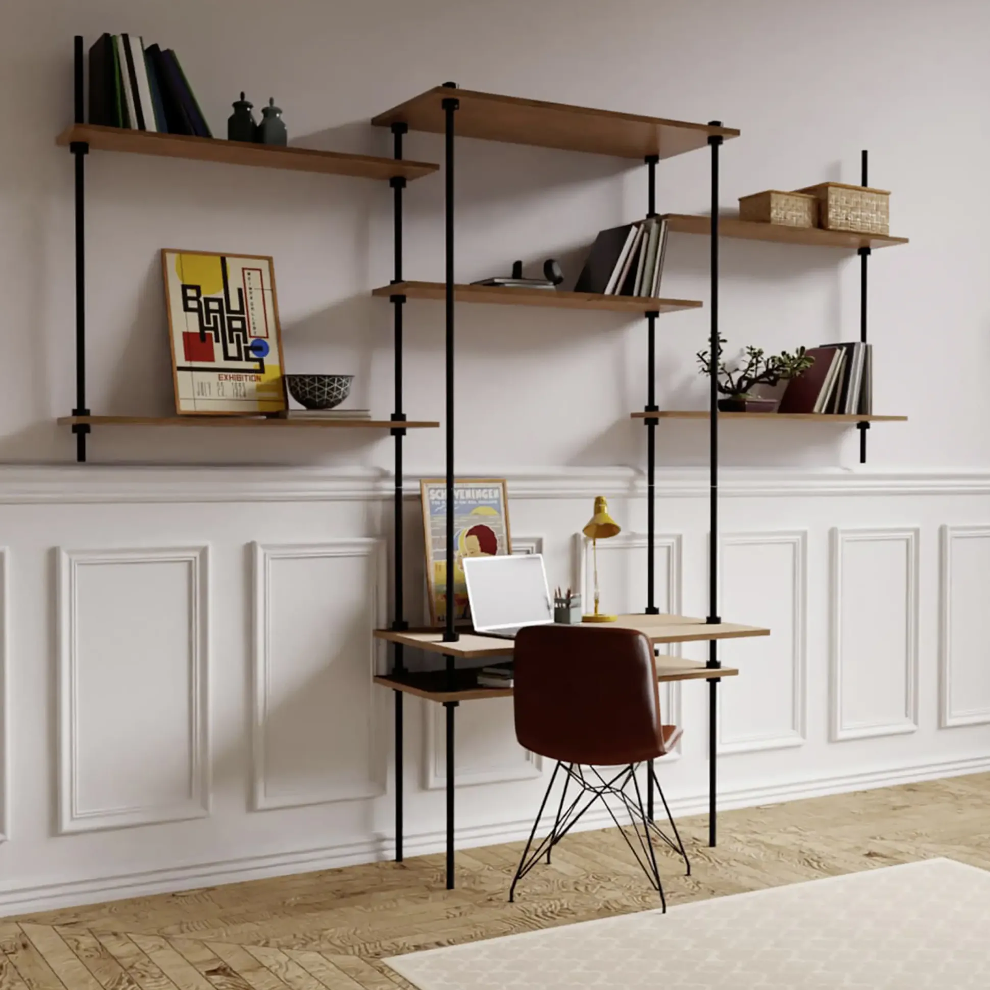 Ar Shelving Schreibtisch-Set mit Wandregal Deco Set Nebraska 185 x 150 cm