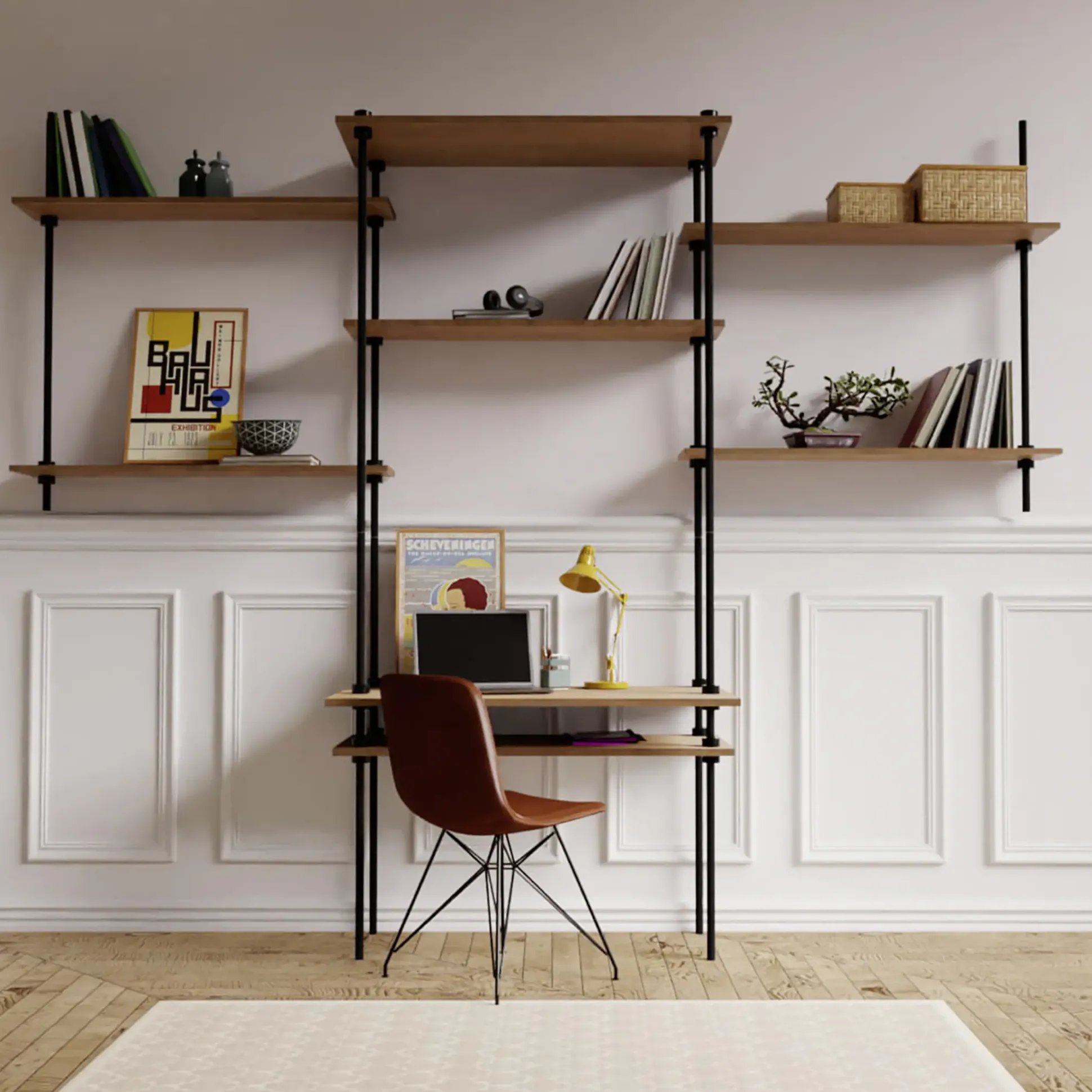 Ar Shelving Schreibtisch-Set mit Wandregal Deco Set Nebraska 185 x 150 cm
