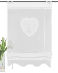 Bändchenrollo bestickt Corazon weiß 130 x 45 cm
