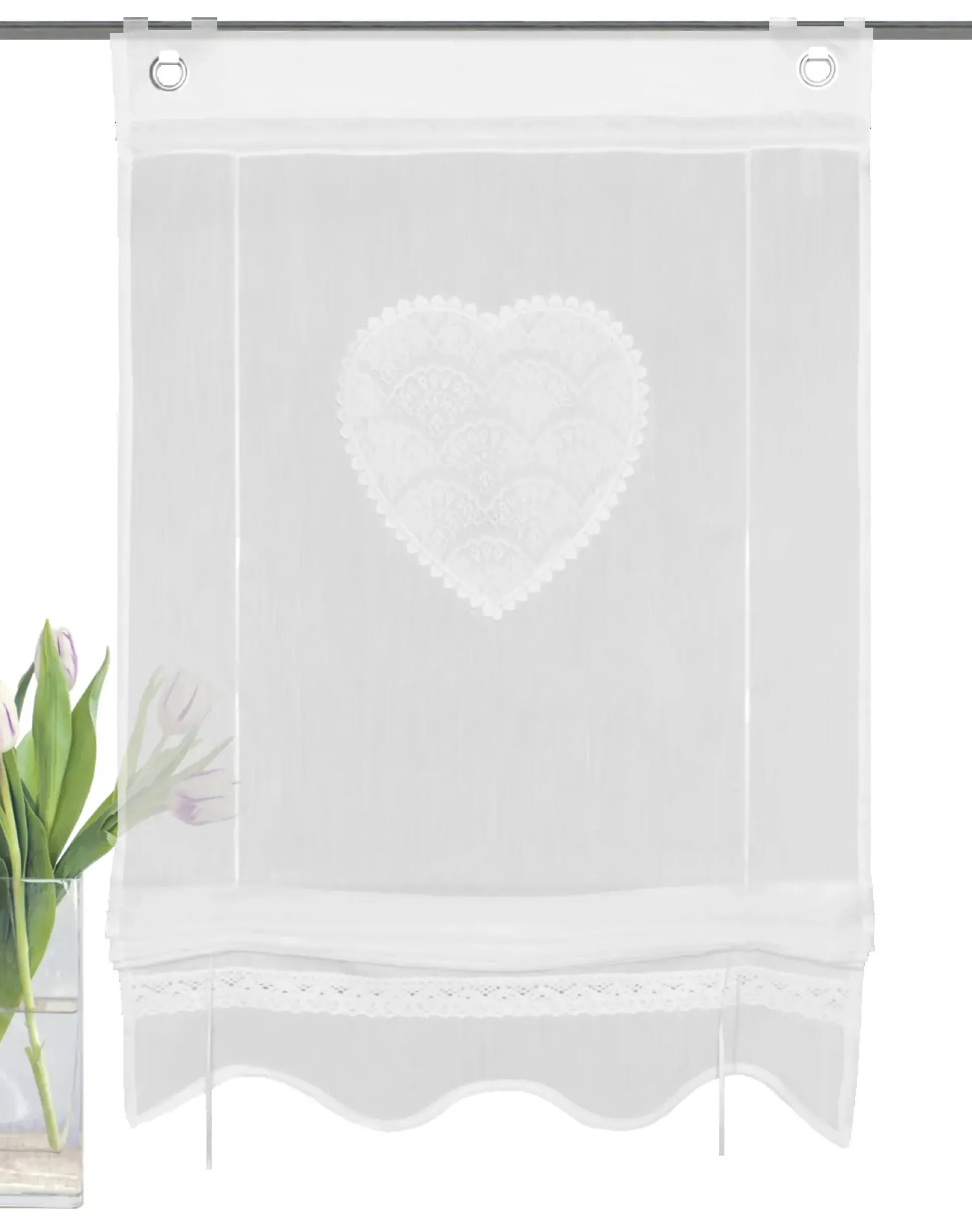 Bändchenrollo bestickt Corazon weiß 130 x 80 cm