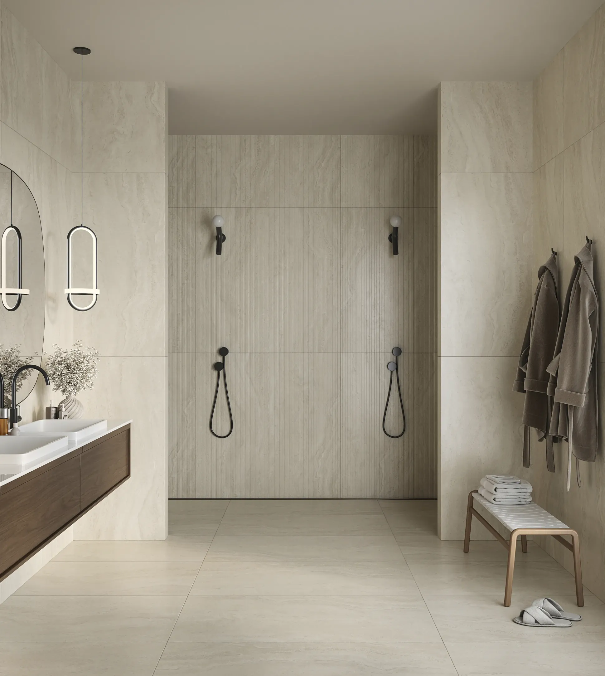 Bodenfliese Feinsteinzeug Travertino Decoro 60 x 120 cm beige