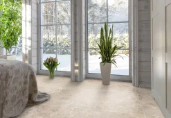 Bodenfliese Feinsteinzeug Travertino teilpoliert rektifiziert 60 x 120 cm crema