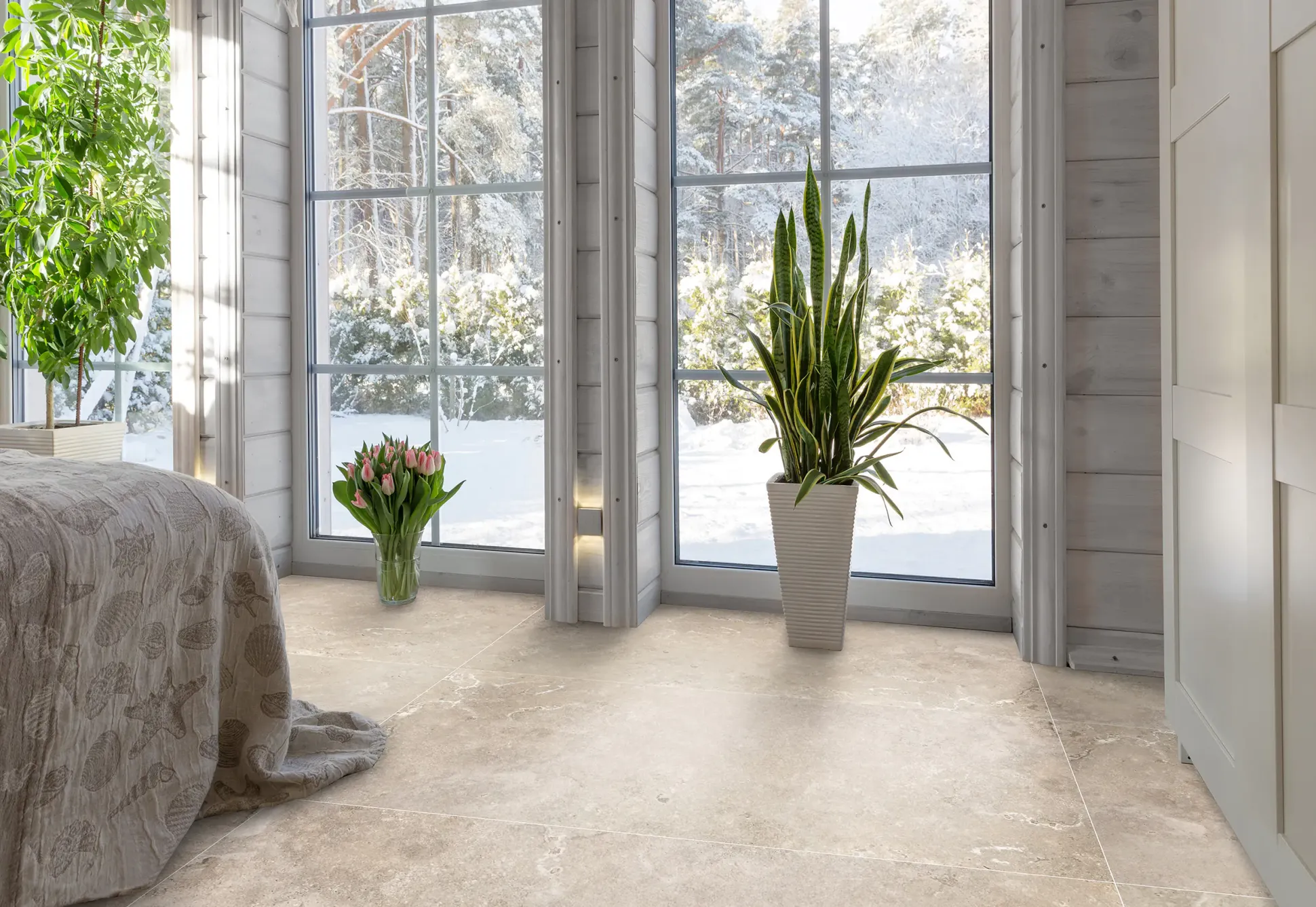 Bodenfliese Feinsteinzeug Travertino teilpoliert rektifiziert 60 x 120 cm crema
