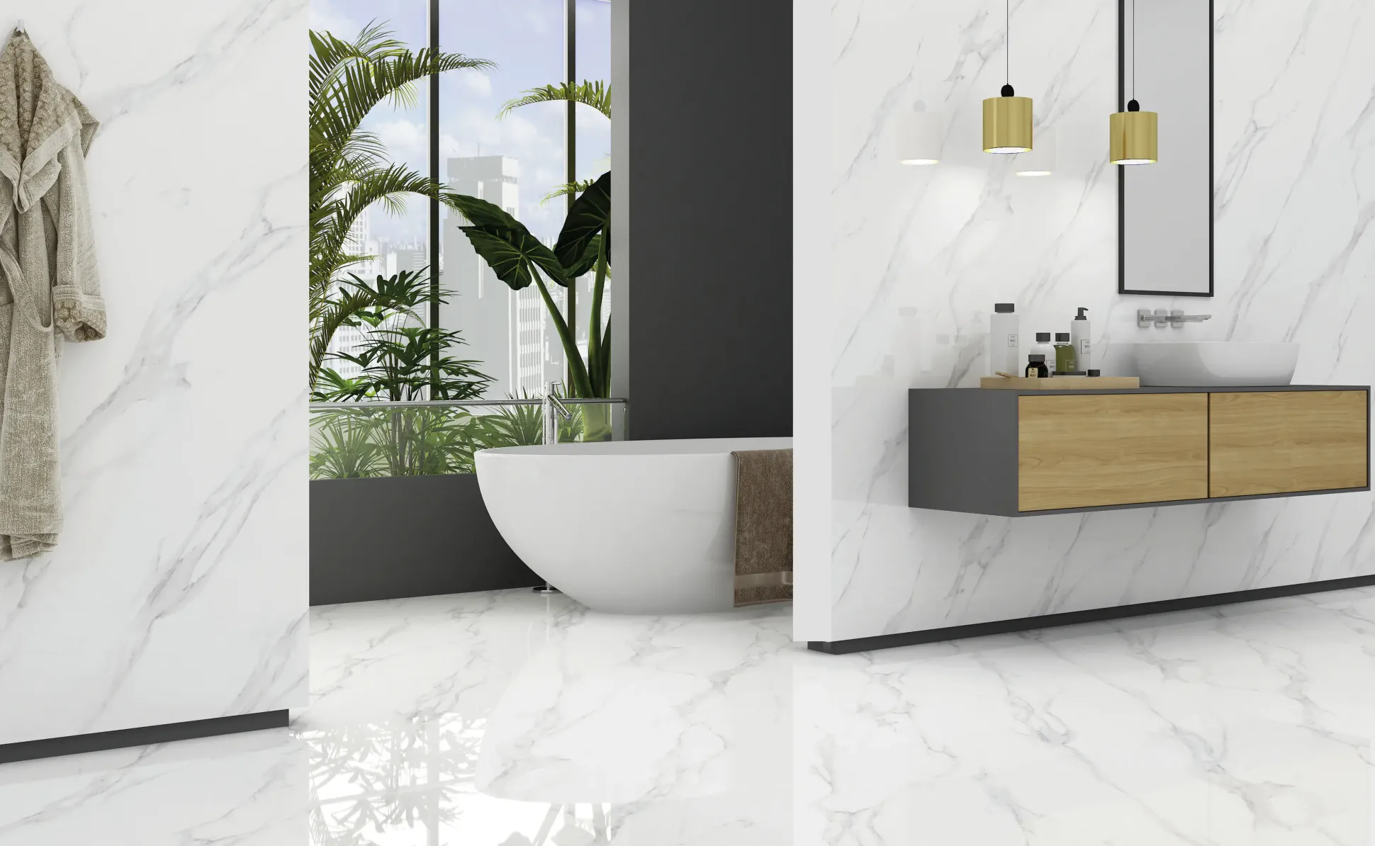 Bodenfliese Feinsteinzeug Prisma Statuario 60 x 120 cm grau/weiß