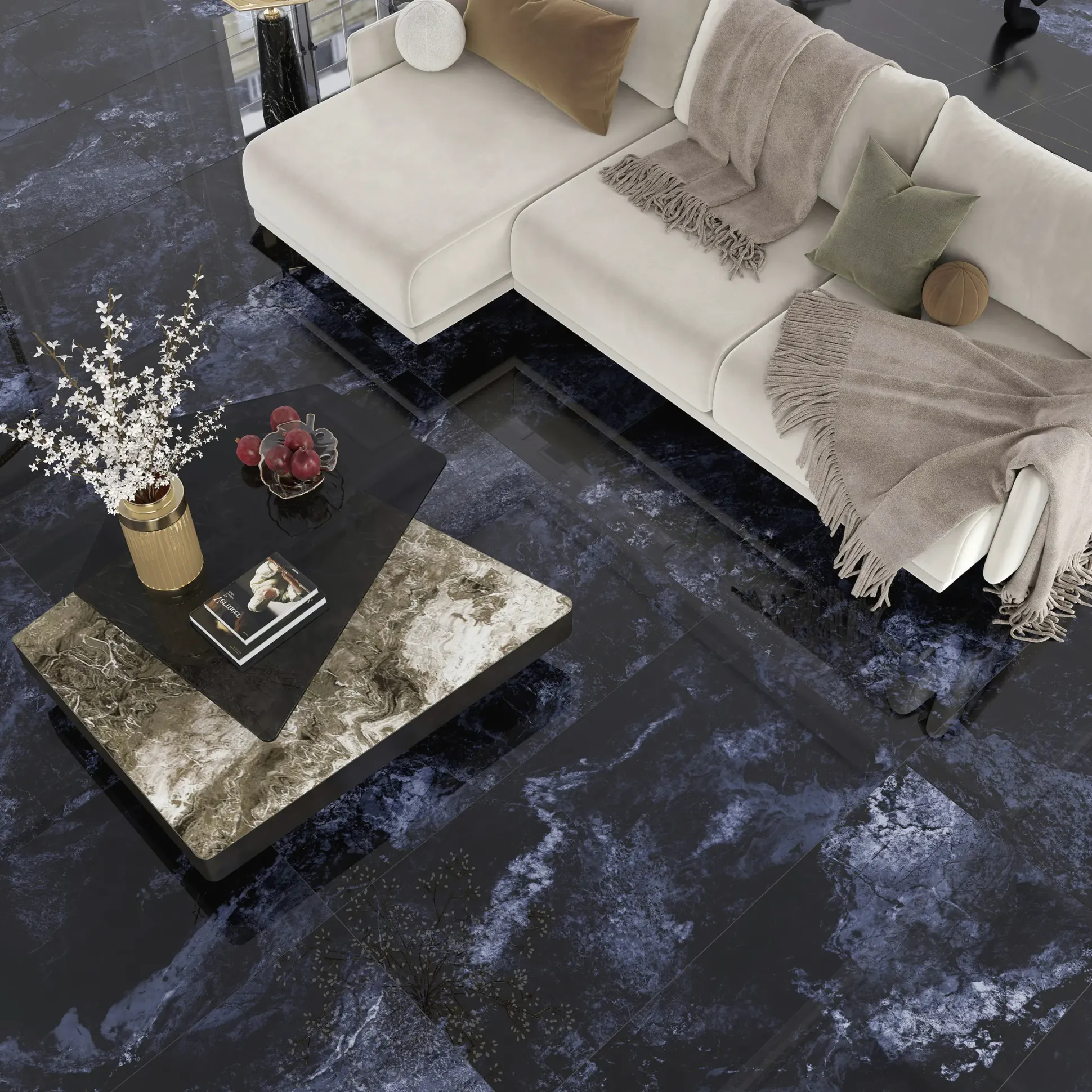 Bodenfliese Feinsteinzeug Ocean Blue 60 x 120 cm anthrazit