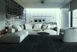 Bodenfliese Feinsteinzeug Rud Black 60 x 120 cm schwarz
