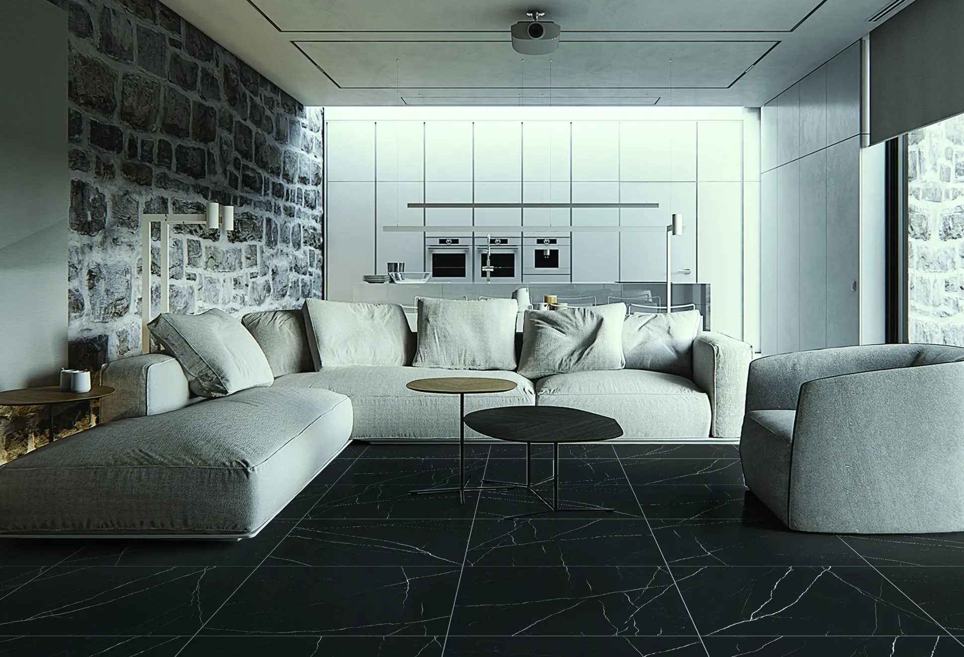 Bodenfliese Feinsteinzeug Rud Black 60 x 120 cm schwarz