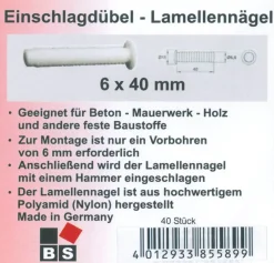 B.S. Bauprogramm Einschlagdübel weiß Ø 6 x 40 mm