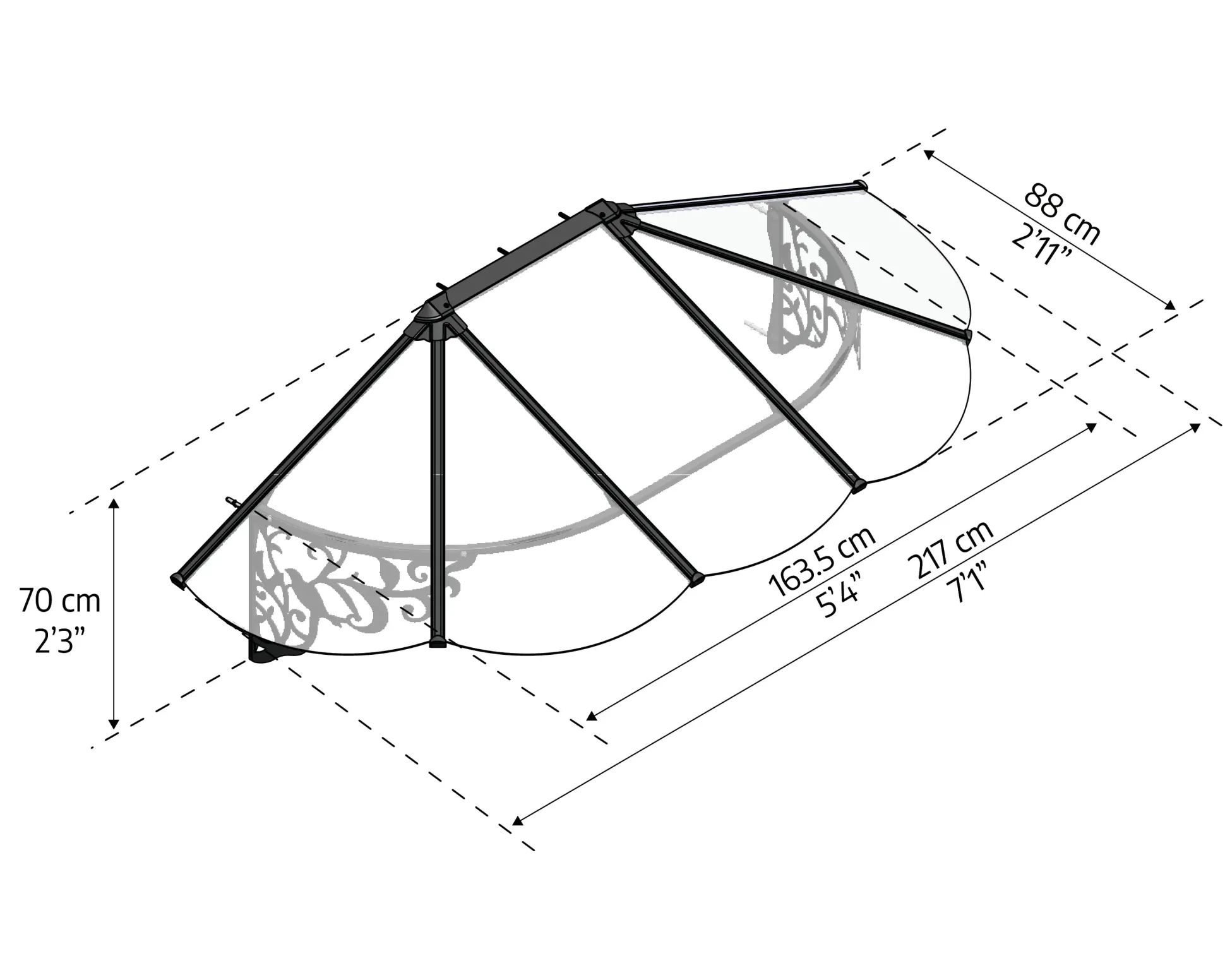 Canopia Vordach Lily 2130 Schwarz Alu 216 x 88 cm