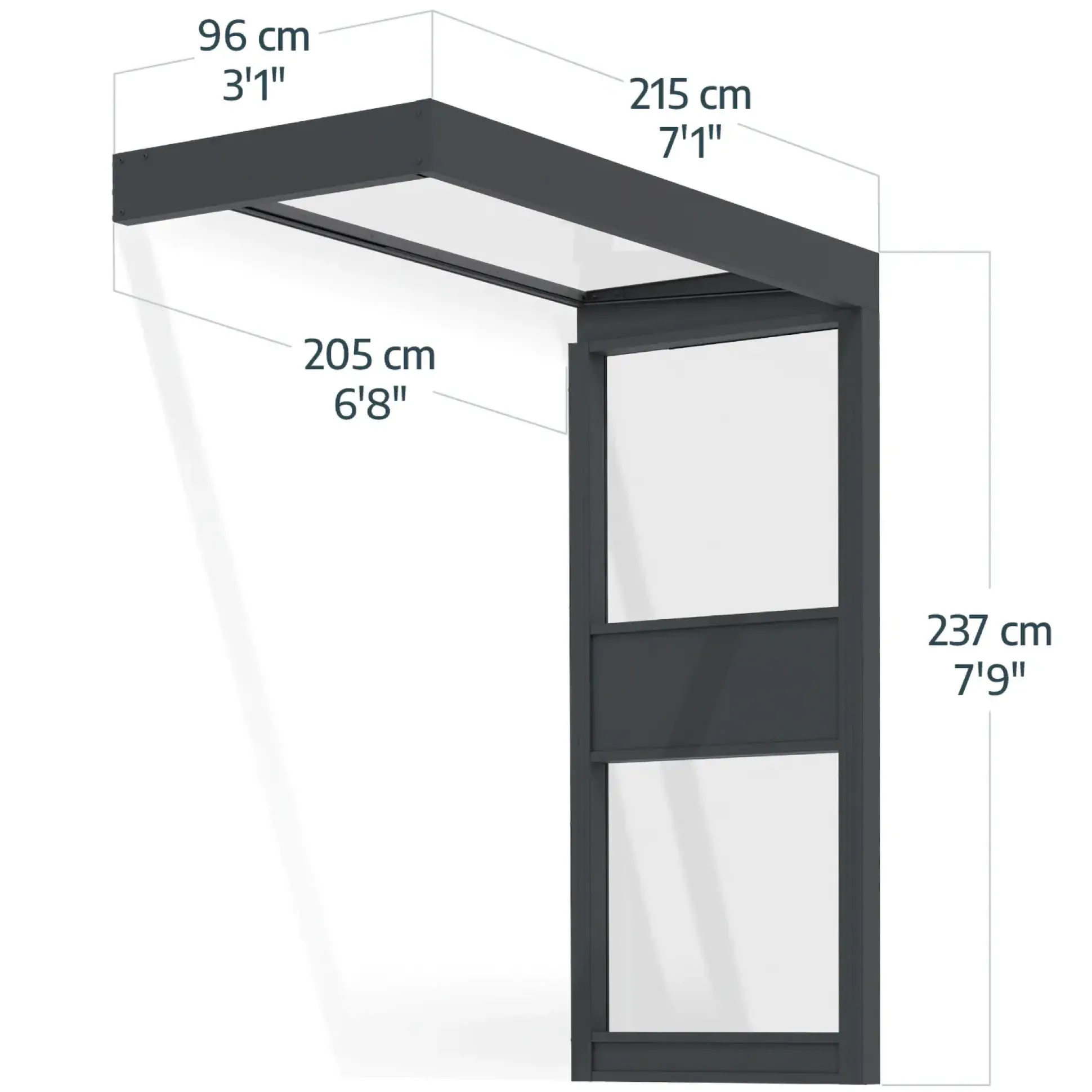 Canopia Vordach Sophia 215 x 95 cm Klar grau + Seitenteil