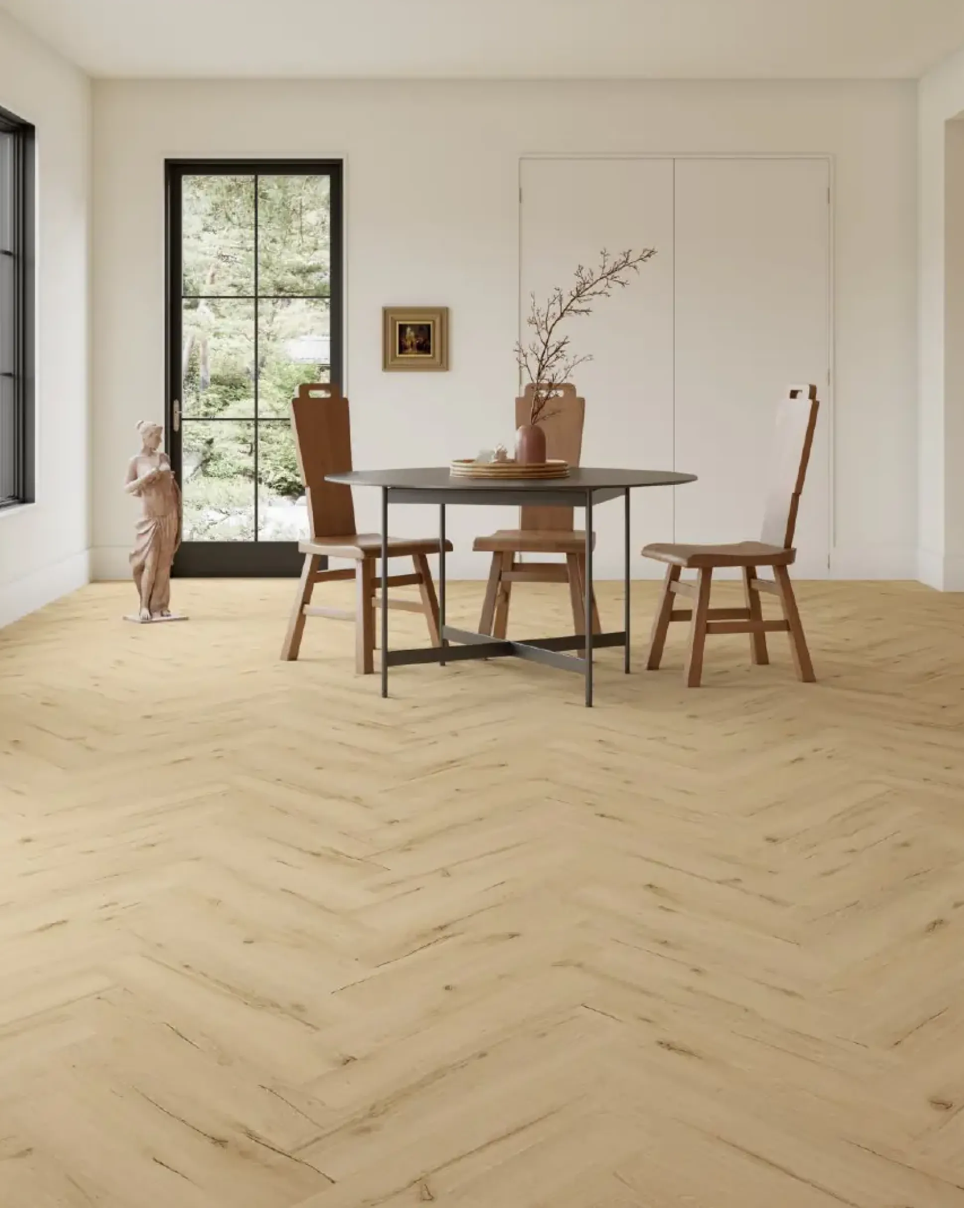 Decoflooring Fischgrät-Vinylboden mit Trittschalldämmung Eiche Drammen