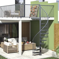 Dolle Außenspindeltreppe Gardenspin komplett 11 Stufen Ø 155 cm mit Metallstufen anthrazit