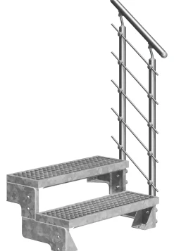 Dolle Außentreppe Gardentop mit Edelstahl-Geländer Breite 80 cm Gitterrost