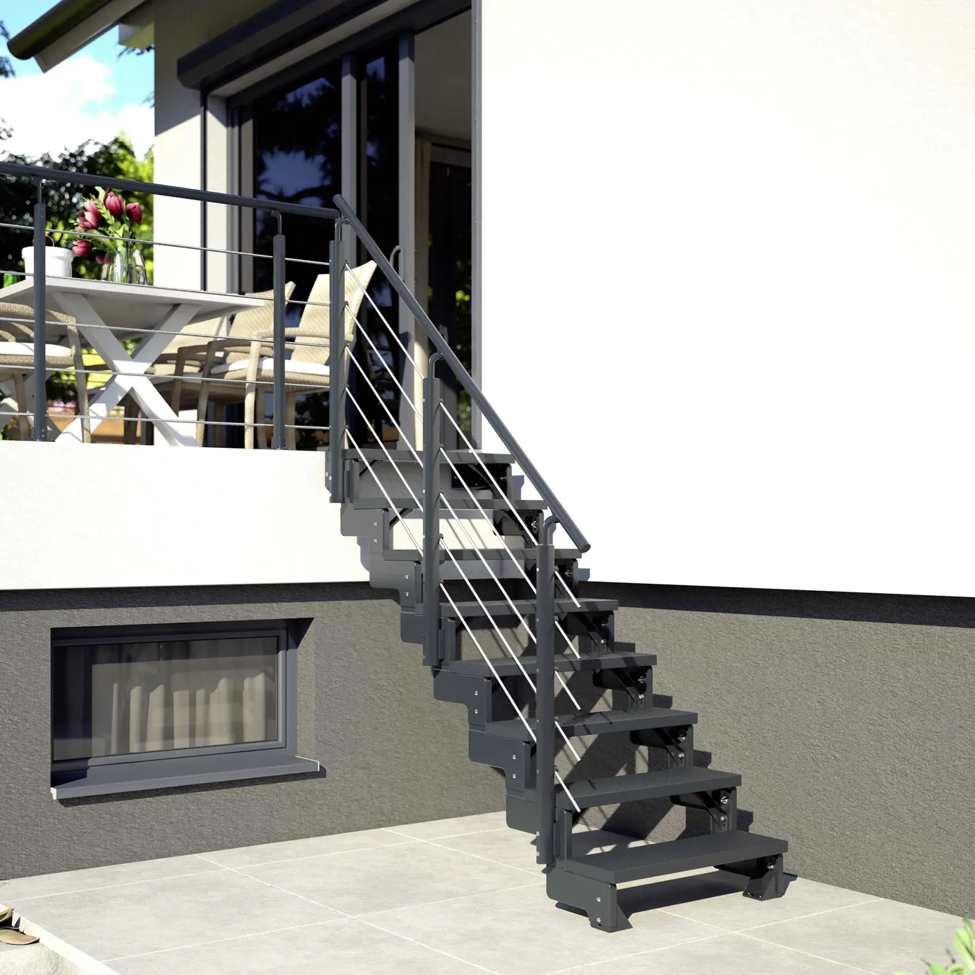 Dolle Außentreppe Trimax Gardentop 2 Stufen 100 cm inkl. einseitigem Geländer anthrazit
