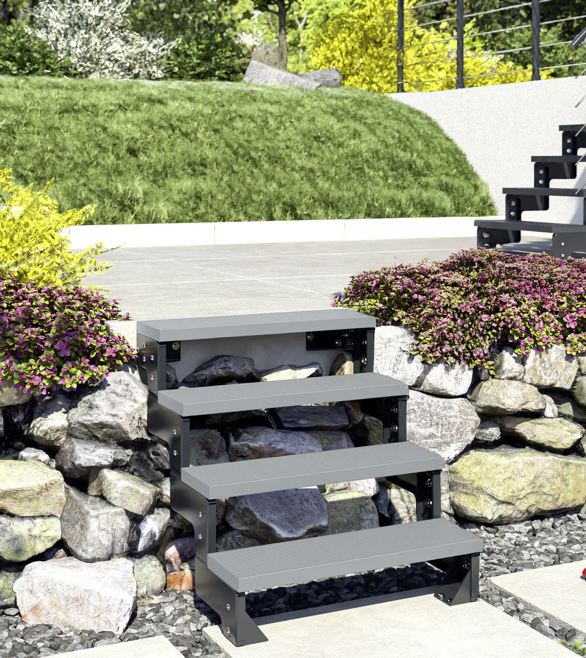 Dolle Außentreppe Trimax Gardentop 2 Stufen 100 cm ohne Geländer grau