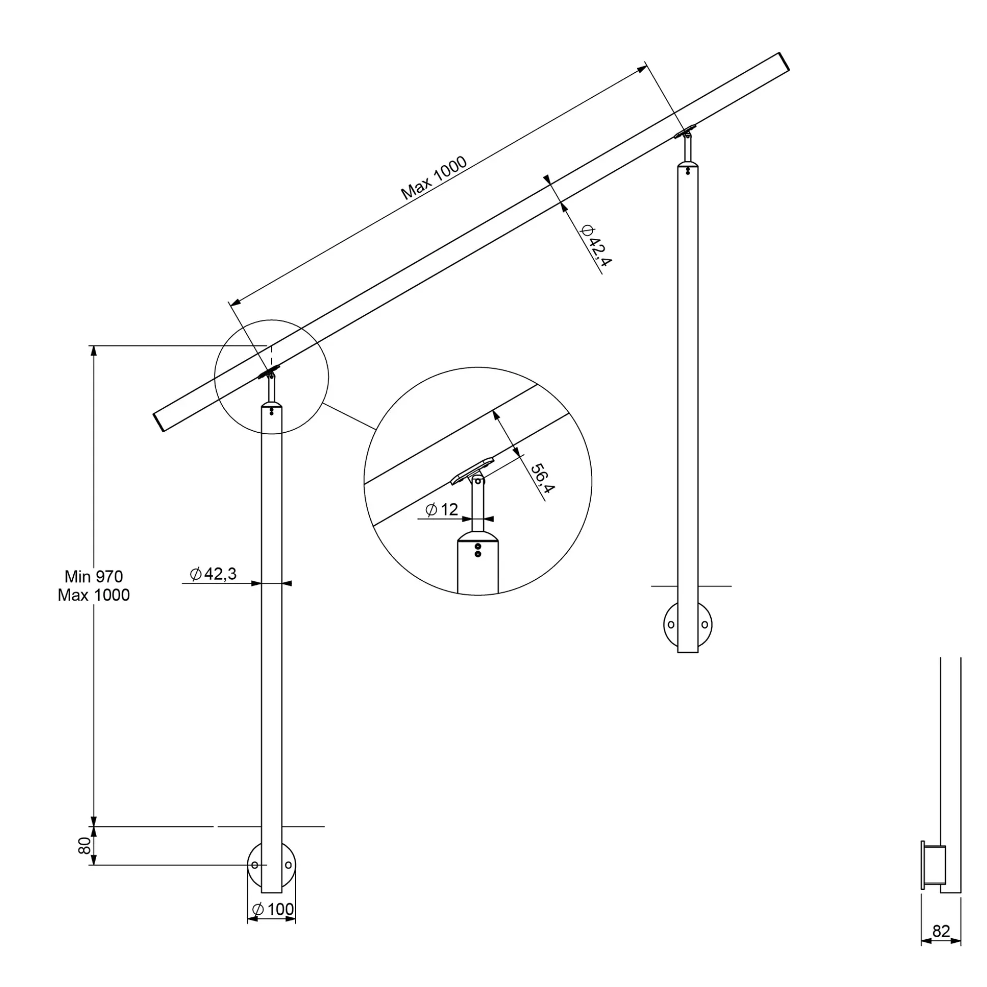 DOLLE Eingangsgeländer PS 513 Edelstahl 150 cm 2 Pfosten