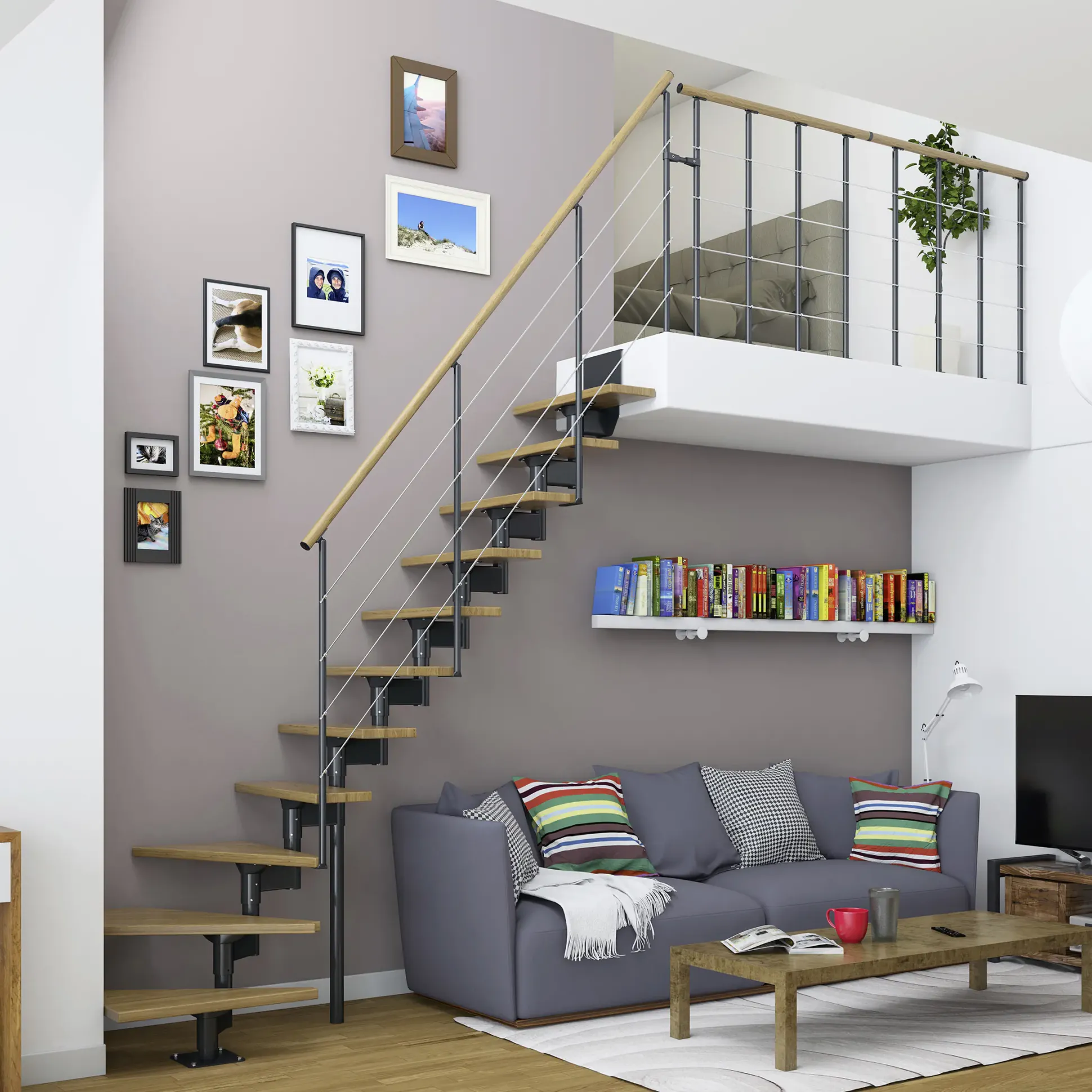 Dolle Mittelholmtreppe Boston 1/4gew. Anthrazit 11 Stufen Eiche