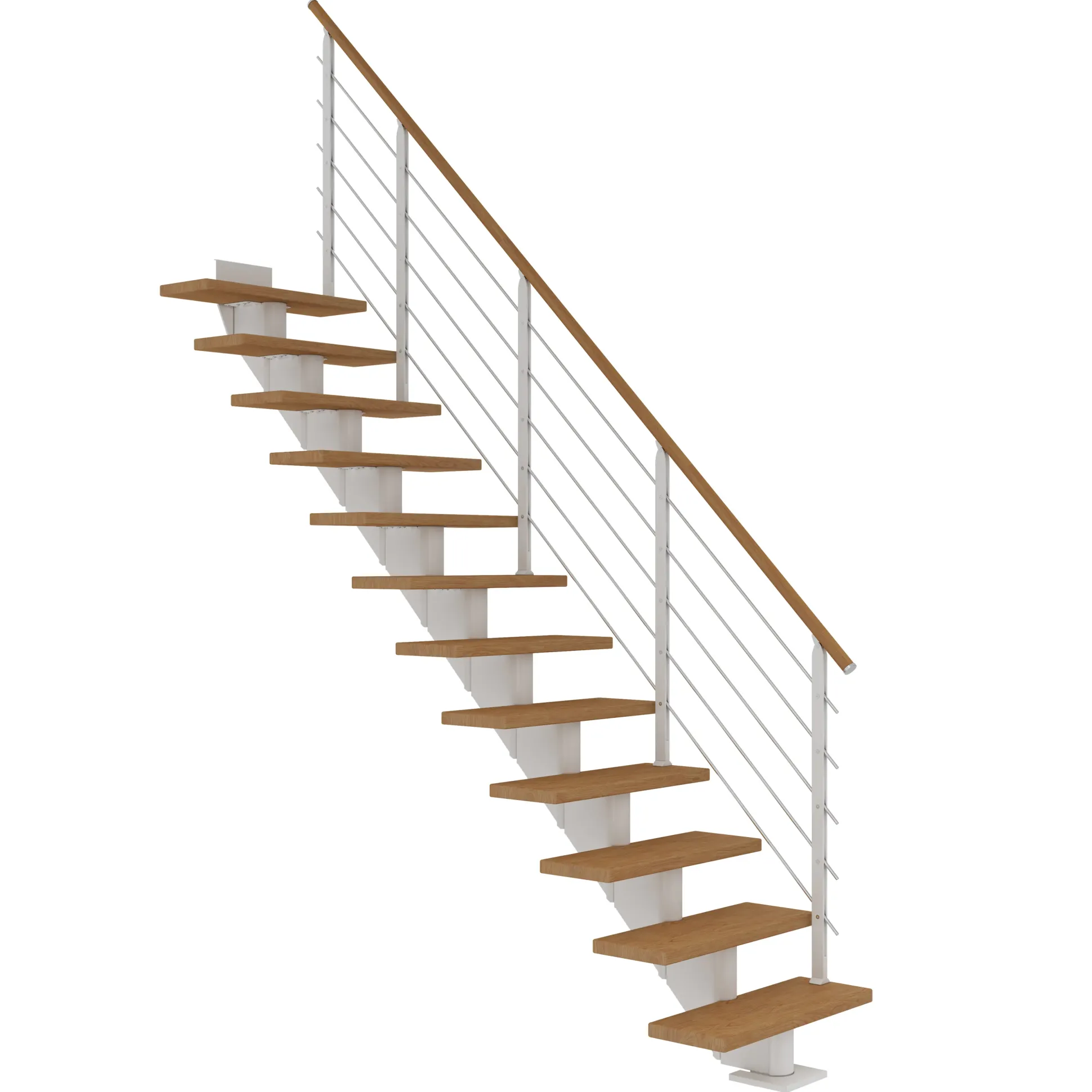 Dolle Mittelholmtreppe Hamburg Eiche 75 cm 11 Stufen gerade mit Geländer weiß