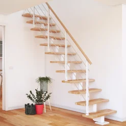 Dolle Mittelholmtreppe Hamburg Buche 75 cm 11 Stufen gerade mit Geländer weiß