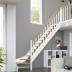 Dolle Raumspartreppen Paris 1/4-gew. Eiche weiß inkl. Geländer