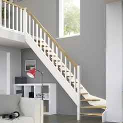 Dolle Raumspartreppen Paris 1/4-gew. Eiche weiß inkl. Geländer