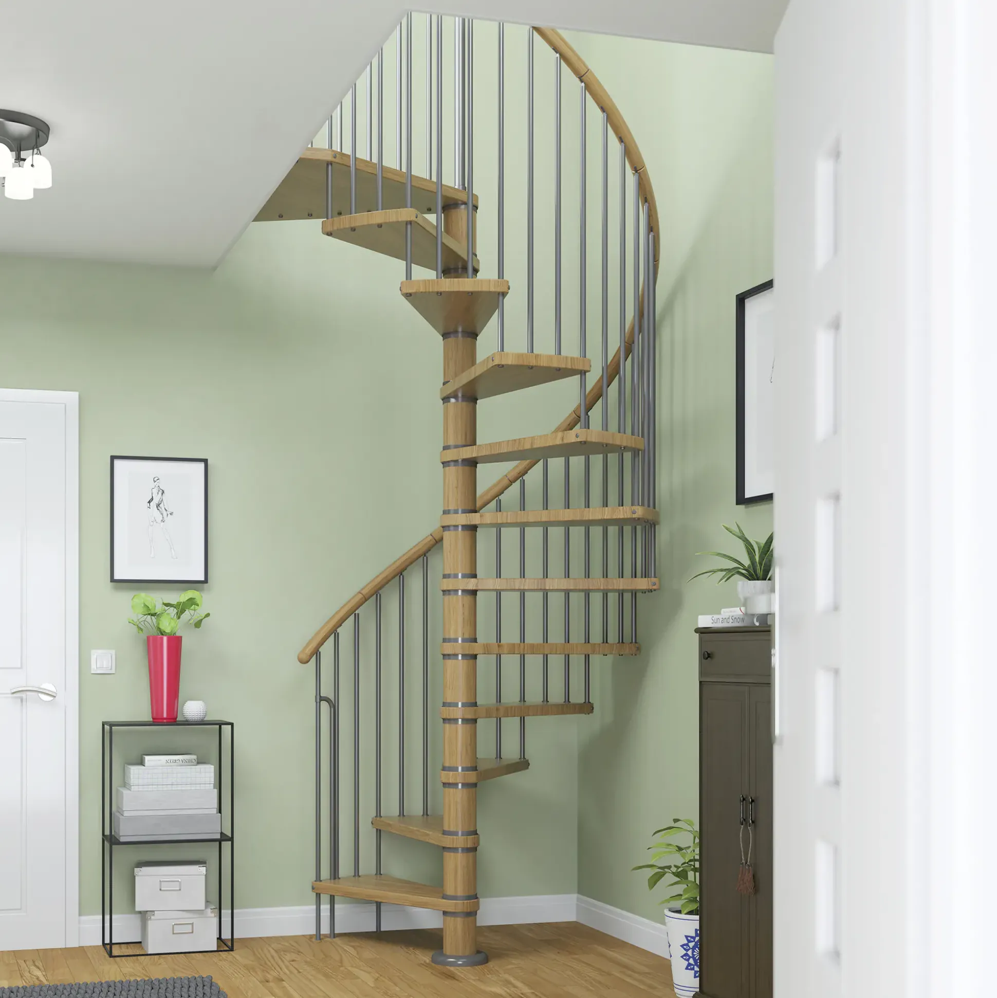 Dolle Spindeltreppe Winnipeg Eiche geölt Ø 120 cm Metallteile grau