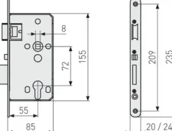 Einsteckschloss für Wohnungsabschlusstüren TKZ40/20 R/L ER PZ