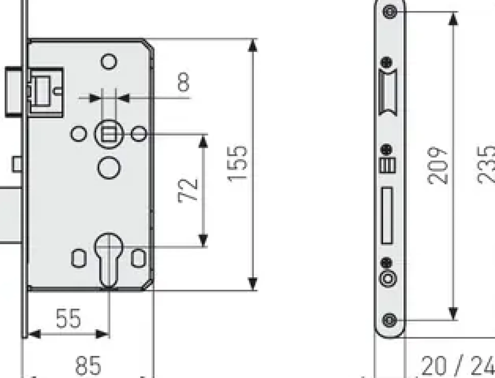 Einsteckschloss für Wohnungsabschlusstüren TKZ40/20 R/L ER PZ