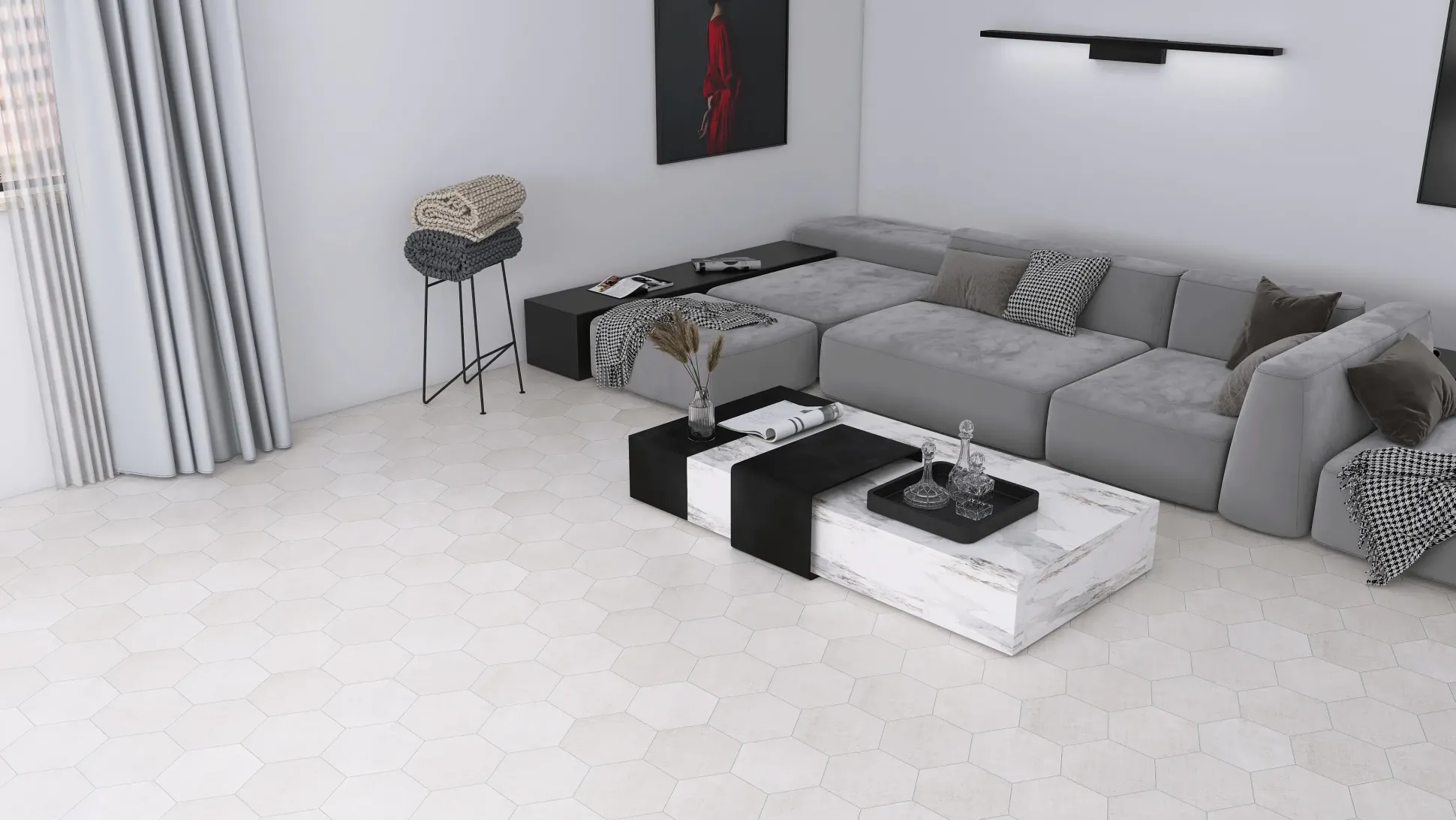 Feinsteinzeug Hexagon Fabric Ivory 21,5 x 25 cm beige