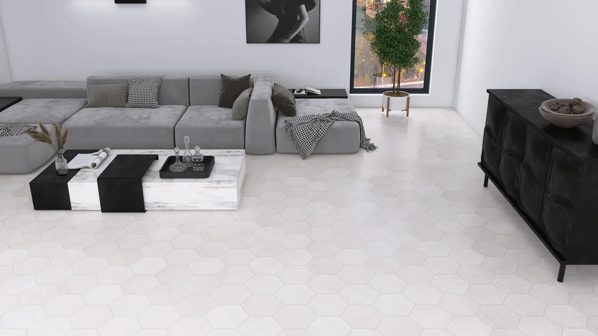 Feinsteinzeug Hexagon Fabric Ivory 21,5 x 25 cm beige