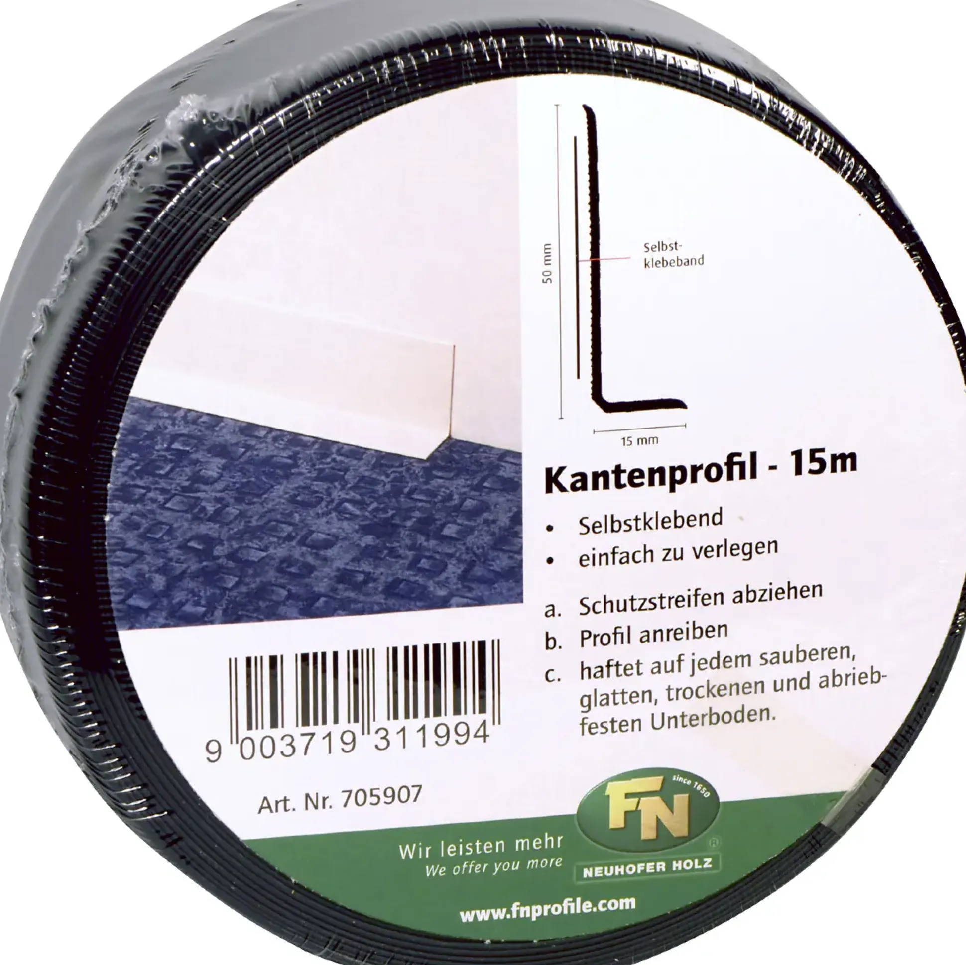 FN Neuhofer Fußleiste 1500 cm 50 x 15 mm schwarz