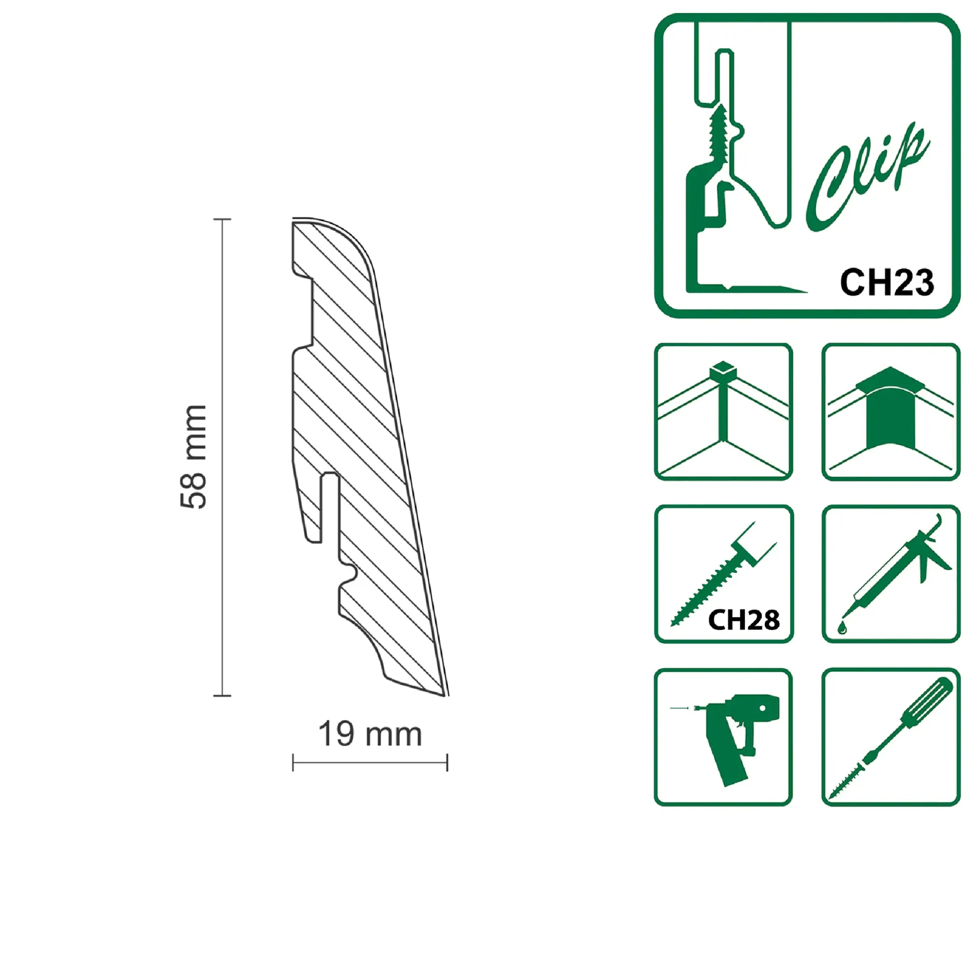FN Neuhofer Fußleiste 240 cm 58 x 19 mm weiß