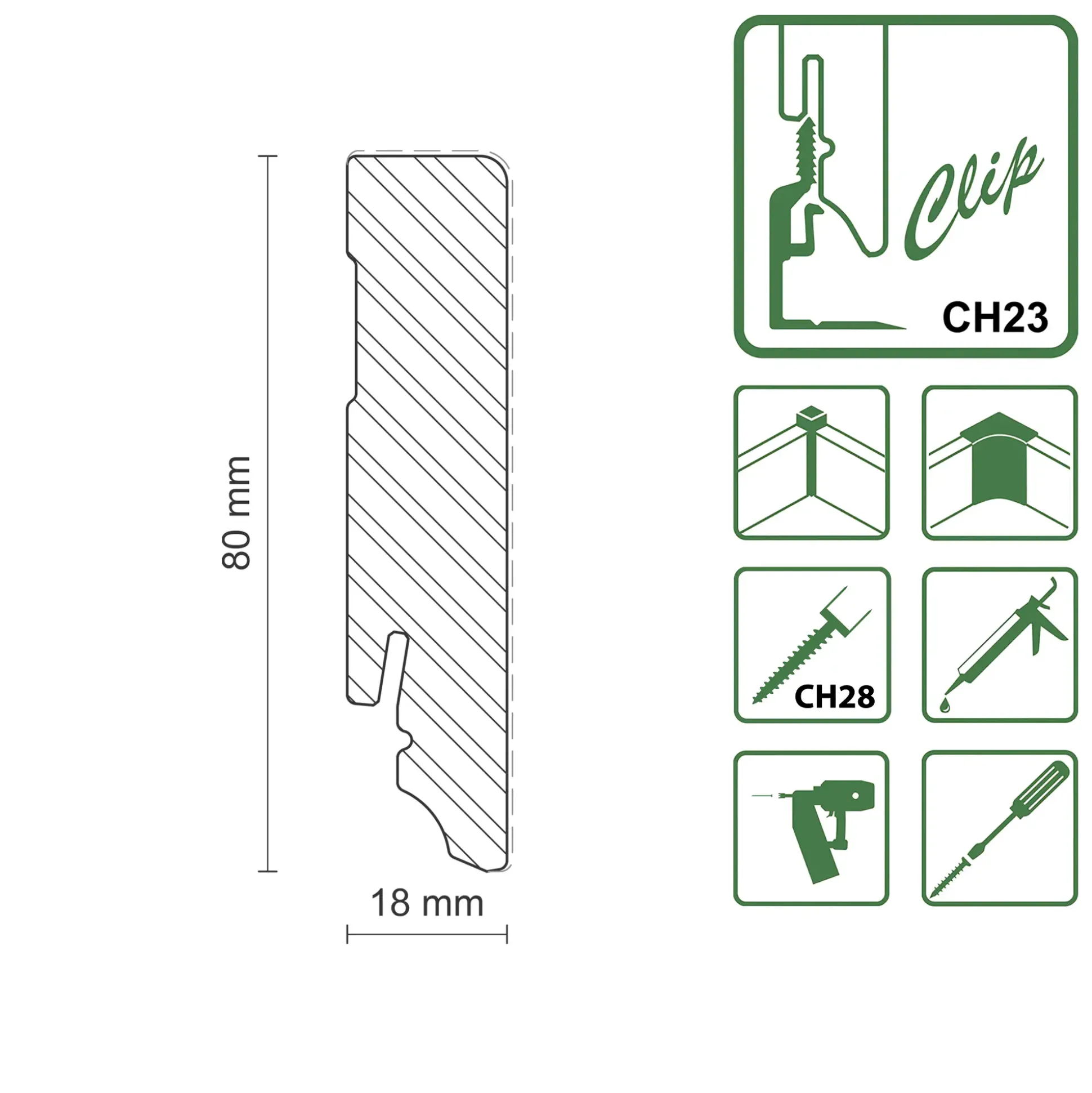 FN Neuhofer Sockelleiste eckig RAL9010 240 cm 80 x 18 mm Fichte/Kiefer weiß