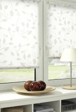 Gardinia EasyFix Rollo mit Blättern weiß beige 60 x 150 cm