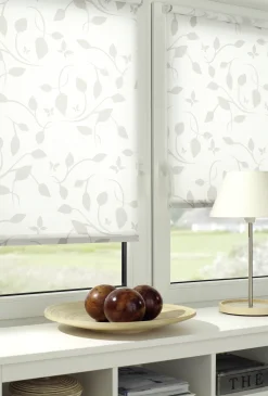 Gardinia EasyFix Rollo mit Blättern weiß beige 120 x 150 cm