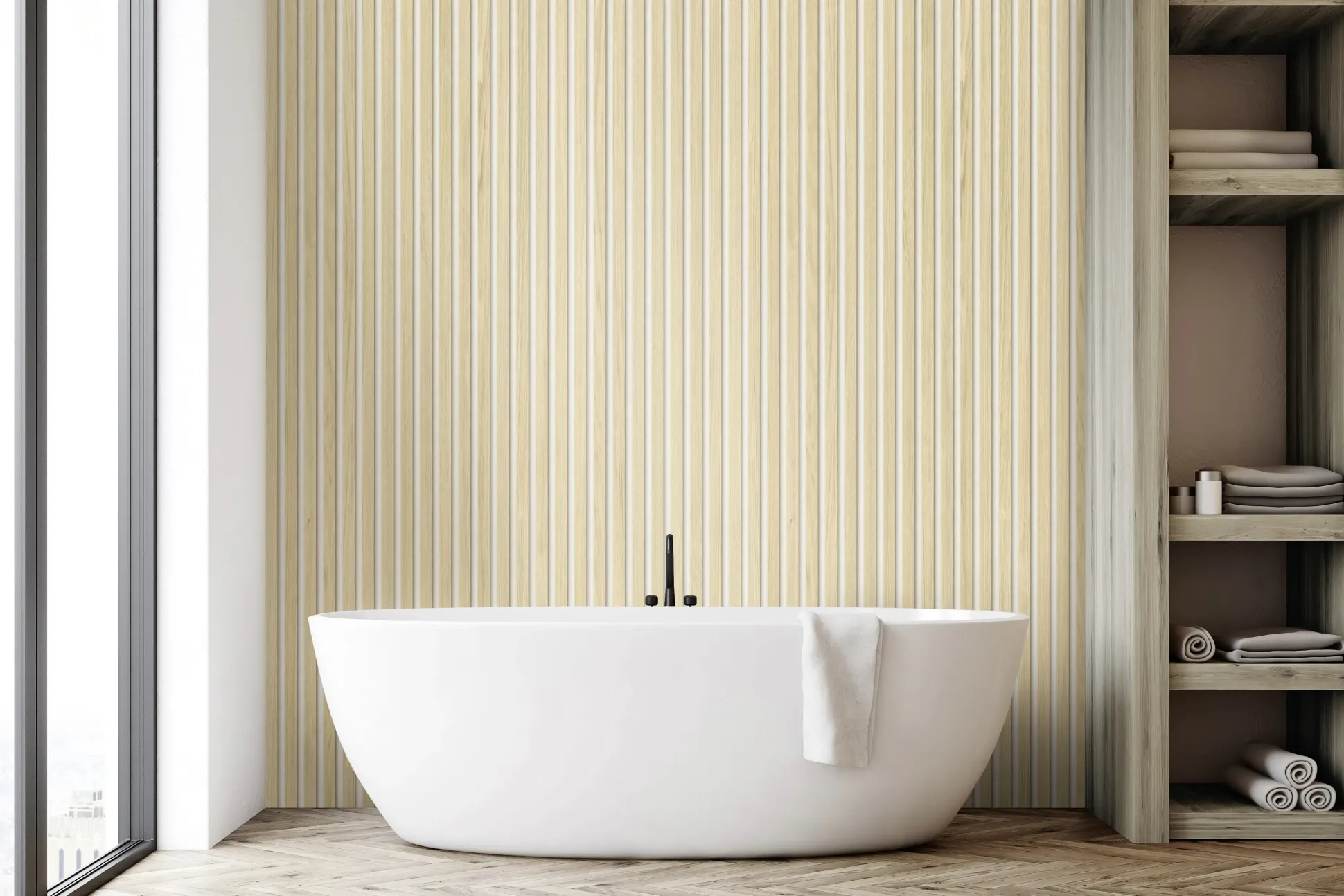 Grosfillex Wandpaneel Kunststoff LINIO 260 x 37,5 cm 8 mm Bright Ash 3 Stück