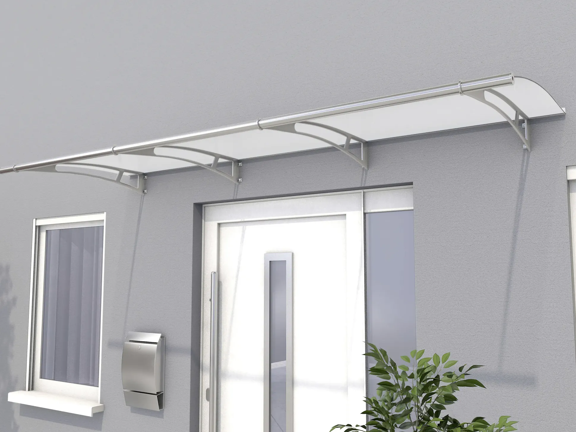 Gutta Vordach PT- L 2700 Edelstahl, Acrylglas satiniert weiß
