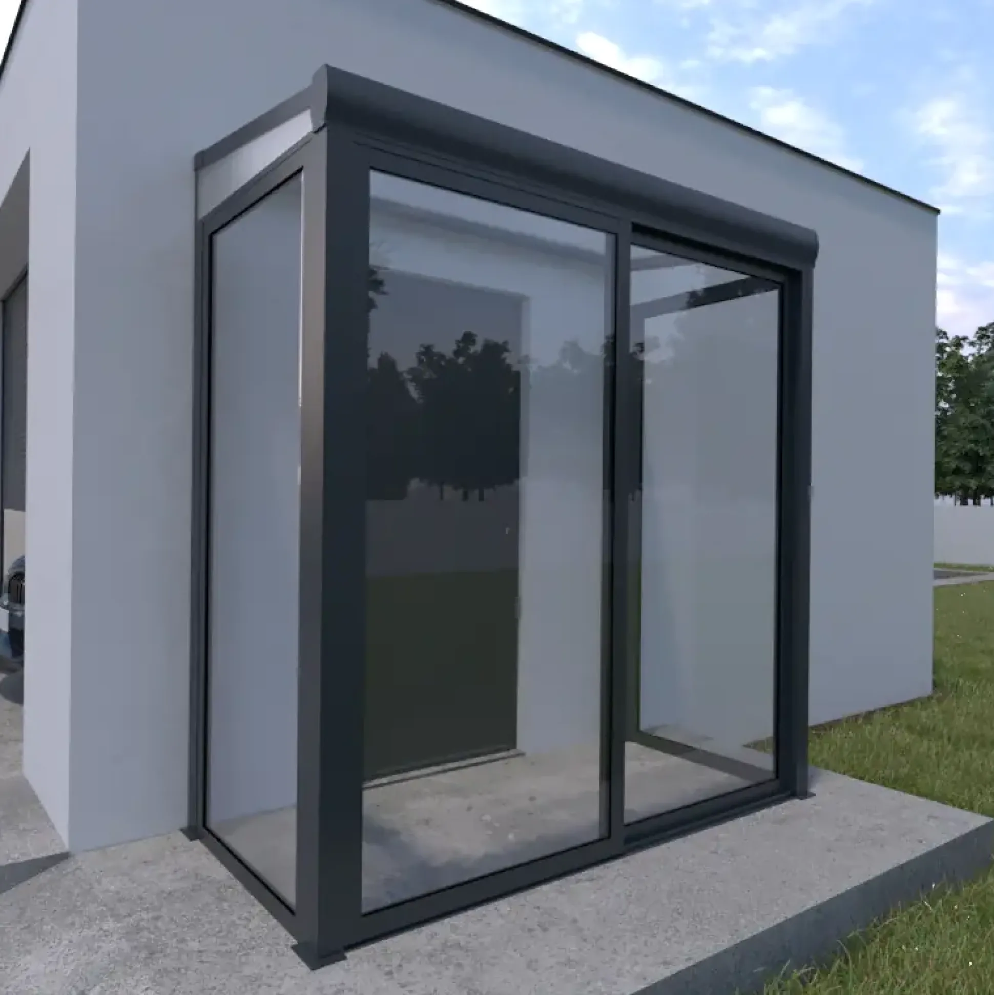 Haustürüberdachung mit Glaselemente 200 x 100 cm grau
