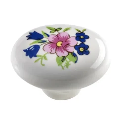 Hettich Möbelknopf weiß mit floralem Motiv 22,0 x 30,0 mm - 1 Stück