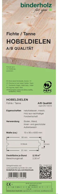 Hobeldiele Fichte Tanne 400 x 9,6 cm 19 mm gehobelt