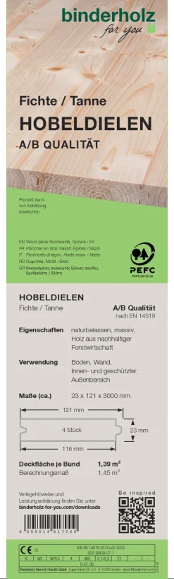 Hobeldiele Fichte Tanne 300 x 12,1 cm 23 mm gehobelt