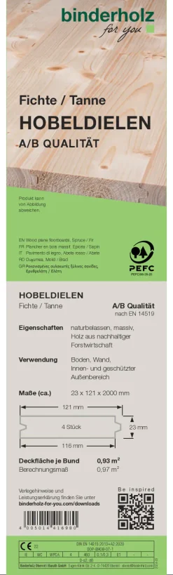 Hobeldiele Fichte Tanne 200 x 12,1 cm 23 mm gehobelt