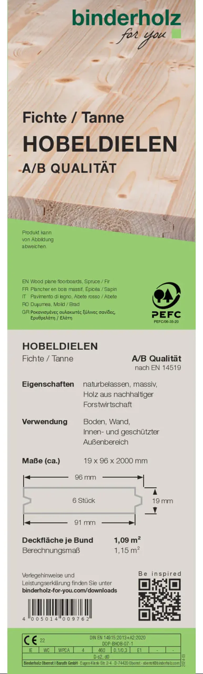 Hobeldiele Fichte Tanne 200 x 9,6 cm 19 mm gehobelt