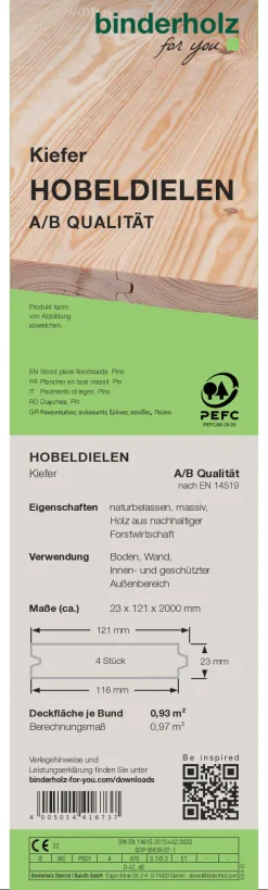 Hobeldiele Kiefer 200 x 12,1 cm 23 mm gehobelt