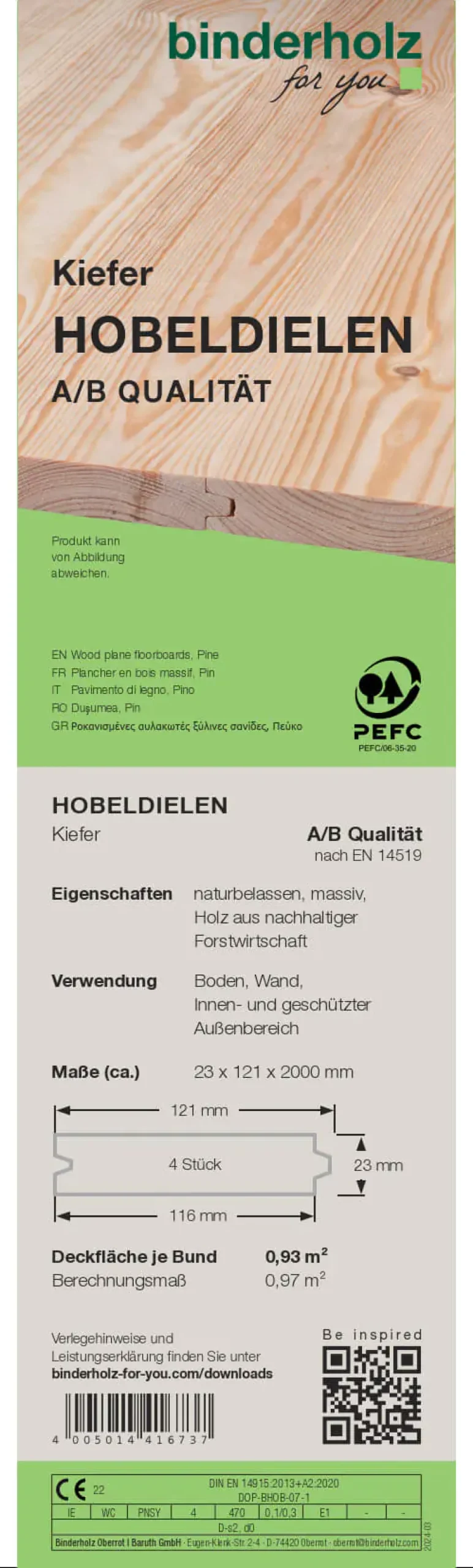 Hobeldiele Kiefer 200 x 12,1 cm 23 mm gehobelt