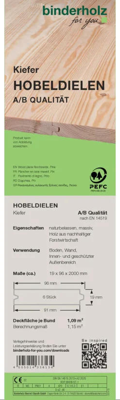 Hobeldiele Kiefer 200 x 9,6 cm 19 mm gehobelt